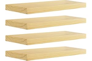 eSituro Étagère Murale, Lot de 4,Étagère Flottante, Tablette Murale, Décoration Murale, Étagère Rangement en Bois Massif, Support Invisible, 60x19x3,5cm