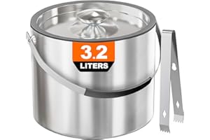 IHOO 3,2 L Eiswürfelbehälter mit Deckel und Zange，Doppelwandig Isoliert Edelstahl Eiswürfelbehälter für Wein ，Premium Eiseimer für Eiswürfel, Eiskübel für die Eiswürfel Aufbewahrung
