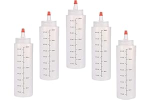 OWNSUN OUOQI 5pcs Botella de Salsa,250ml Condimento Botellas con Tapas,Botella de Ketchup,Condimento Botellas,Botella Biberon de Salsas,para Salsa BBQ Aceite de Oliva Ketchup Mostaza,Ninguna Fuga,Sin BPA