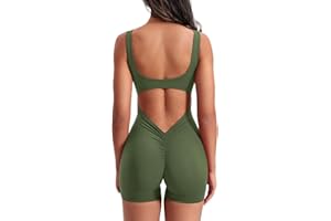 Havejoy Combishort de Sport Femme Dos Nu Sans Couture Scrunch Butt Lift Body Col Carré Combinaison Courte Sans Manches Jumpsuit Yoga Combi Short Ete Plage Vetement de Fitness Survêtement pour Jogging