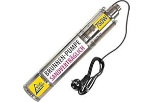 AMUR Sandverträgliche Tiefbrunnenpumpe 4Zoll 230V Brunnenpumpe Wasserpumpe Gartenpumpe Rohrpumpe Hauswasserwerk Bohrlochpumpe für neuangelegte u. sandhaltige Brunnen zur Förderung von Flugsand