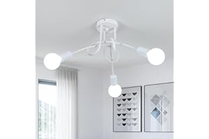 Delaveek Lustre Chambre, Luminaire Plafonnier Blanc Plafond Metal E27, Suspension Luminaire Industrielle, Artistique des Lignes pour Salon Cuisine Chambre à Coucher(Ampoule Non Incluse)