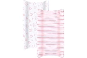 SPRINGSPIRIT Copri fasciatoio in jersey di cotone, ultra morbido per neonate, confezione da 2 con stampe rosa, fasciatoio, super traspirante ed elastico