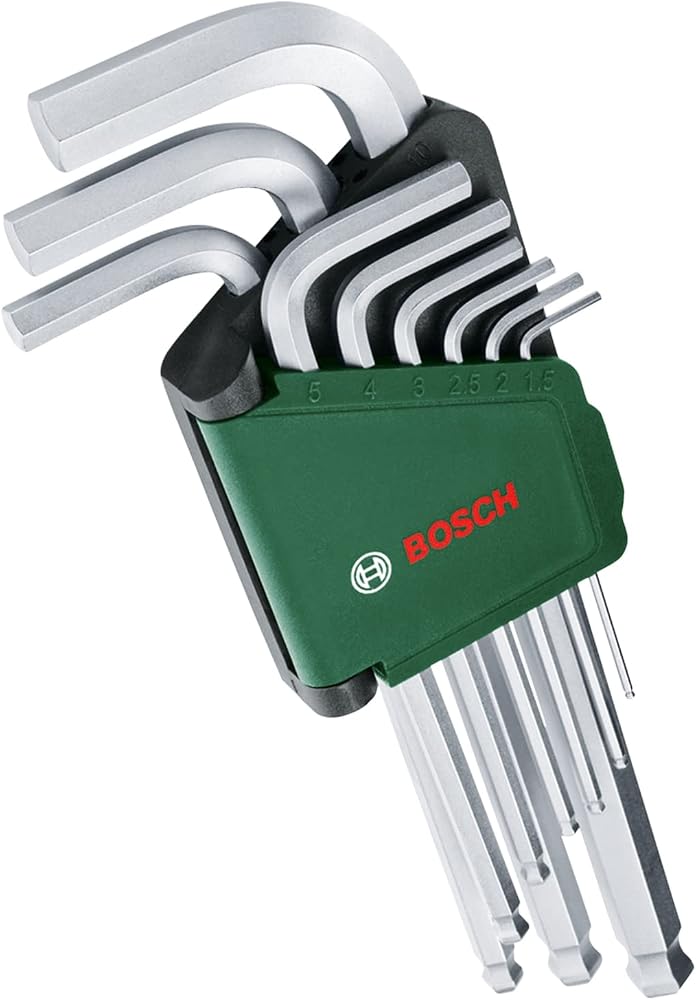 Bosch Alyan anahtar seti, 9 parça (çok yönlü görevler için küre başlı; yüksek kaliteli S2 çelik; 1,5 – 10 mm; uzun model; saklama klipsi)
