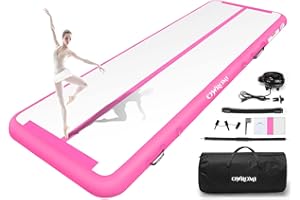 OWROMI Inflatable Tumble Track Gymnastic Mat 6.6ft 10ft 13ft 16ft 4/8 Inch Thickness Mats with Air Pump for GYM/Yoga/Dance/Water Fun