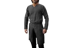 Caxndycing Men's Medieval Tunic LARP Knight Shirt Skirt Robe Cosplay Costume Halloween Party Medieval Costume Viking Renaissance Stand-Up Collar Shirt