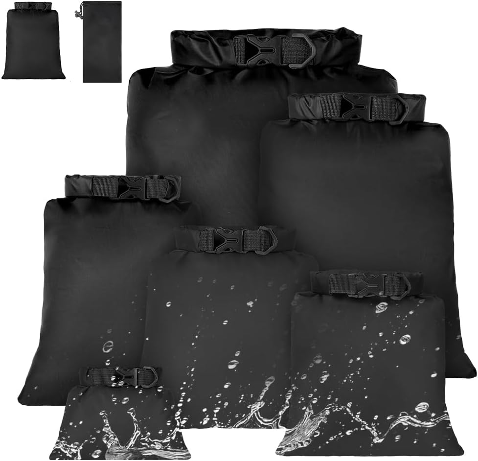vsshe 6 Piezas Bolsas Estancas Impermeable, 1.5/2.5/3/3.5/5/8L Bolsas Secas Ligeras, Bolsas Estancas Ligeras Portátil, para Kayak, Senderismo, Rafting, Camping, Pesca, Ciclismo (Negro)