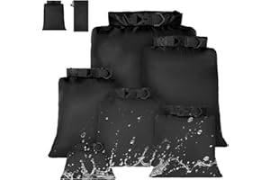 vsshe Waterproof Dry Bags 6PCS, Lightweight DryBags, Compression Sack Canoe Bag with1.5L, 2.5L, 3L 3.5L, 5L, 8L Sacks Bag for Kayaking Rafting Boating Hiking Camping Travel Backpacking Black