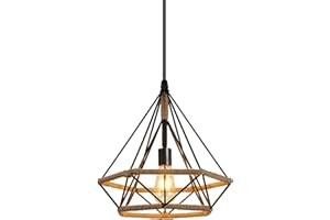 PETITES ECREVISSES Lustre Suspension Industrielle Design Diamant Chanvre Corde Métal LED Luminaire Plafonnier Abat-Jour Rétro Design E27 pour cuisine salon chambre (1pcs)