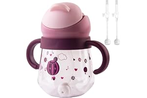 NOHLERLIFE Tazza per bambini 6+Mesi, con Cannuccia ponderata e anti-fuoriuscita, Transition Cup Bicchiere, con Manici, a prova di perdite, con Beccuccio Morbido, 260 ml, senza BPA (Viola con 2 Cannucce)