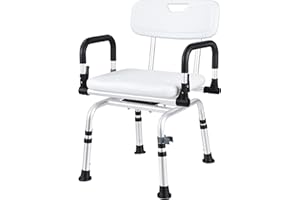 NArra 360° Swivel Shower Stool, Height Adjustable Shower Chair with Backrest Armrest, Perching Stool Load up to 180kg with Non-Slip Foot Pads, Bath Chair Bathroom Aid for Pregnant, Elderly, Disabled