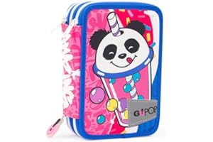 GO POP Astuccio Triplo, Completo di Set Cancelleria, Astuccio 3 Scomparti per Bambine e Ragazze, Prima Elementare, Per Scuola Elementare e Medie