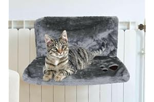 Nigma® Kitten Cat Pet Animal Hanging Luxury Radiator Bed | Warm Fleece Basket Cradle Hammock | Strong and Durable Metal Frame (Grey Paw Print)