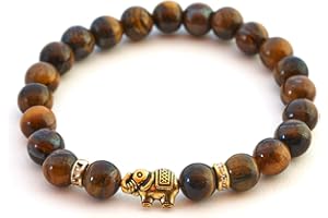 Elefant Armband mit echten 8mm Naturstein Perlen und Kristall Highlights mit Echtheitszertifikat - Rosenquarz Armband, Amethyst Armband, Bergkristall Armband, Turmalin Armband, Tigerauge Armband
