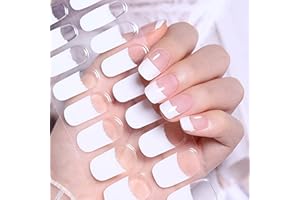 ChicNana Semi Cured Gel Nails Strips, Soft Self-Adhesive Gel Nail Stickers, 20 Stickers French Nail Wraps, High Gloss, UV/LED Lamp Required