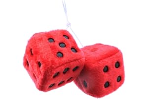 LELING Dice Plush, Ornaments, Pair Of Car Decorations Dice, White With Black Dots Fuzzy For Car, Hanging Mirror, Retro Square Mirror Fluffy Accessories Interior, Red