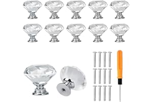 BomnKa 12 PCS Shimmering Crystal Door Knobs, Sparkling Diamond Cut Crystal Door Knobs with Screws Drawer Handles for Kitchen, Bathroom, and Office Cabinets