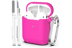 MHYALUDO Custodia per Airpods 1a/2a generazione (2016/2019),Custodia protettiva in morbido silicone per Airpods 1a/2a con LED visibile sulla parte anteriore,con kit di pulizia,Rosa