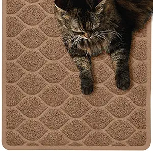 MIGHTY MONKEY Cat Litter Trapping Mats, Phthalate Free, Best Scatter Control, Jumbo XL Sizes, 35 x23 inches, Mat Traps Litter, Easy Clean, Soft on Kitty Paws, Latte