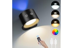 HOTUT Lampada da Parete,Applique da Parete per Interni con Telecomando,Lampada Led con Illuminazione Ambientale RGB, Luminosità Dimmerabile,Batteria Ricaricabile Controllo Tattile,Rotazione di 360