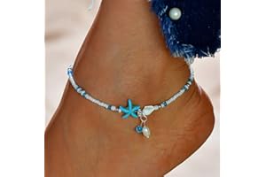 Zoestar Pulsera de tobillo bohemia con perlas de plata para mujer y niña
