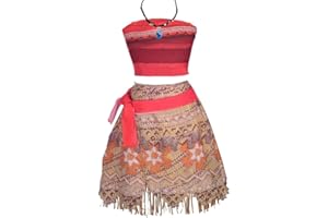 Lito Angels Vestito da Principessa Vaiana con Collana per Bambina, Costume Oceania Completo di Top e Gonna, Rosso