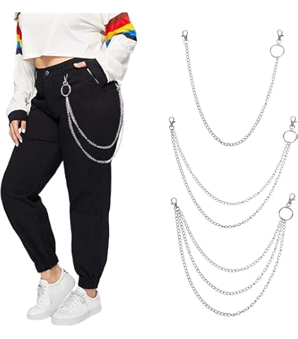 Benaton 3 stuks broekketting, broekketting, hiphop, gothic, punk broek, voor jeans, pants, belletje en sleutels (zilver
