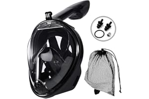 Snorkel Mask Full Face JRing 180° Panoramic View Safe Breathing System Diving Mask with Adjustable Strips and Action Camera Mount Anti-Fog Anti-Leak Snorkeling Mask Set for Adults and Kids