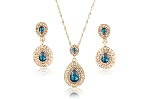 TOEECY Jewellery Set for Women Crystal Pendant Necklace Earring Set Golden Jewellery Set Gift for Wedding Bridal Bridesmaid