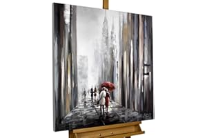 KunstLoft Leinwandbild | 100% HANDGEMALT | 80x80cm | Gemälde 'Mit dir an meiner Seite' | Liebespaar | Schwarz-Weiß Grau | Wandbild Wohnzimmer