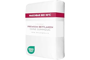 ‎CLINOTEST Clinotest 150x200 cm Bettlaken ohne Gummizug, 170 g/m², Premium Flachbettlaken aus 100% Baumwolle, Soft & atmungsaktiv, Kochfest, Hotelqualität, pflegeleicht, schrumpffest & farbintensiv