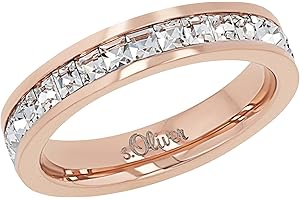 s.Oliver Ring Stainless Steel Ladies Rings, with Crystal, Rose Color, Comes in Jewelry Gift Box
