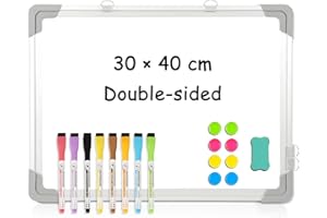 DOLLAR BOSS Magnetic Whiteboard for Wall A3 Double Sided Mini White Board 30 x 40cm Hanging Small Whiteboard for Back to School Supplies Home Office Memo 8 Magnets 1 Eraser