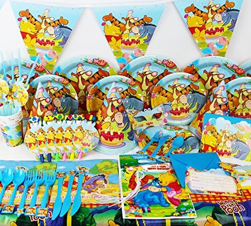 winnie the pooh complete party supplies kids birthday set plates cups napkin party bags and more
