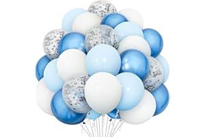 Eitolo Blue White Balloons 50pcs 12 Inch Metallic Blue Helium Balloons Sliver Confetti Baby Blue Party Balloons for Boys Men Birthday Party Baby Shower Decoration
