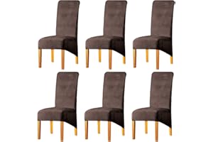 LANSHENG Stretchy Chair Covers for Dining Room Chairs,Stretch Spandex with Elastic Band Chaircover,Velvet Large Dining Chair Slipcovers for Restaurant Hotel Party Banquet (Coffee Gray,Set of 6(XL))
