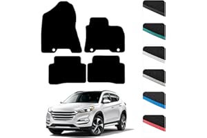 GCM - Car Floor Mats for Hyundai Tucson 2015 to 2020 Full Floor Protection - Anti Slip & Fit Car Mat with Clips Easy to Clean Car Carpet for All-Weather - Black Edging, Carpet
