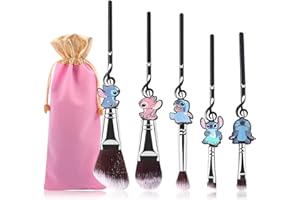 WECHIP [5 Piezas] Brocha de maquillaje Stitch, Lilo y Stitch Regalos Brochas cosméticas para polvo Sombra de ojos Rubores Labios, Juego de brochas de maquillaje Kawaii portátil, Lilo y Stitch Regalos niña