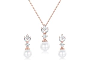 EPIRORA Pearl Earrings Necklace Bracelet Set - Wedding Jewellery Sets for Bride Bridesmaid Cubic Zirconia Costume Prom Jewellery for Women Girls