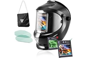 STAHLWERK ST-800PV Casco per saldatura completamente automatico con funzione 3 in 1, real colour, classe ottica: 1/1/1/1, ampio campo visivo, incl. 2 lenti di ricambio, nero, 7 anni GARANZIA