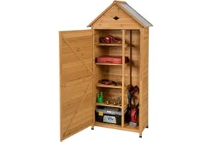 COSTWAY Abri de Jardin Extérieur à 5 Etagères, Cabane de Rangement Verrouillable en Bois de Sapin pour Outils de Jardin avec Etagères,Toit en Tôle Galvanisée pour Maison, Jardin, Cour
