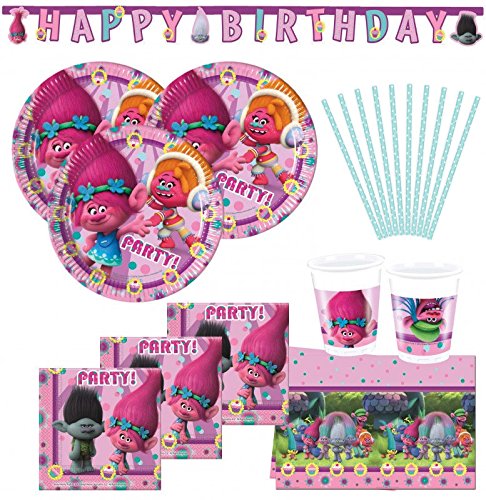 Preisvergleich Produktbild 74 Teile Trolls Party Set für 16 Kinder