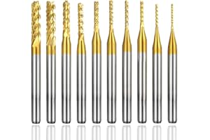Bestgle 10Pcs 0.8-3.175mm Tungsten Carbide Titanium Coat End Mill Engraving Bits Milling Cutter Tool CNC Rotary Burrs Set, 1/8'' Shank