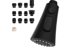 Hibbent Cabezal Recambio Grifo Cocina Extraible, Recambios Grifo Cocina con 9 Adaptador, 3 Funciones de Repuesto Compatible con la Mayoría de los Grifos, Negro Mate, Universal G1/2