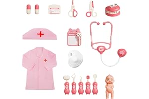 BAGUBDR Doctors Set for Kids Set, Dentist Toys for Kids, Dentist Kit with Realistic Tools, Doctor Playsetsgirls Toys Kid Doctors Set with Costume Accessories (17 Pcs-Pink Dentist Set)