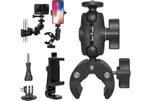 Lizaty Supporto per fotocamera da moto，Super morsetto di montaggio con adattatore di montaggio a treppiede, rotazione a 360 ° per moto e bici da manubrio clip per GoPro e altre fotocamere di azione