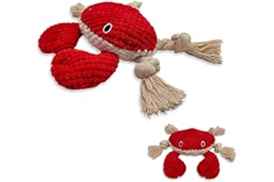 TONYFY Niedliche Meerestieren Hundespielzeuge mit Quietscher, Interaktive Plüschspielzeuge aus Baumwolle mit Knoten und Knisterpapier – für Welpen, kleine und mittelgroße Hunde (Rote Krabbe)