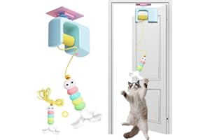 PIXIBOND Door Hanging Cat Toys for Indoor Cats Adult Kitten, Interactive Mice Toys Hanging Cat Teaser Toy for Door Wall Ceiling with Two Ropes, Automatic Retractable Cat Enrichment Self Play String Mouse Toy