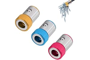 WOLFRIDE Gasea 3 Pack 6.35mm Tournevis Embouts Anneau Magnétique Anneau Alliage d'Aluminium Magnétique Fort Magnétiseur Anneau Magnétique Pour Embouts de Tournevis à Double Tête de 6,35mm(Rouge, Bleu, Jaune)