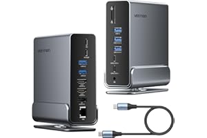 VENTION Docking Station Dual Monitor 16-in-1 Triple Display USB-C Docking Station per Laptop Windows PC, Thunderbolt 3/4, Dell, HP, con Dual 4K HDMI, DP, USB 10Gbps, RJ45, 100W PD, Audio, SD/TF